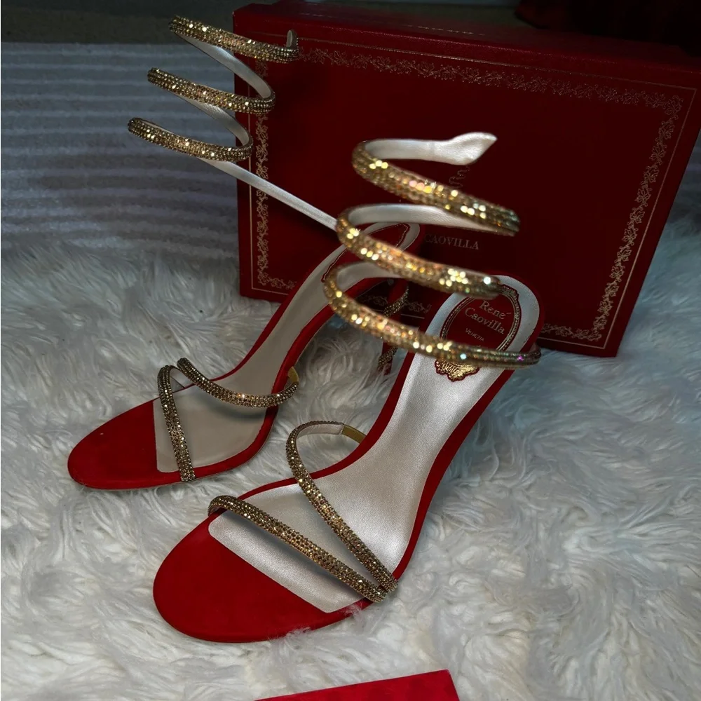 Rene Caovilla - Margot Red Jewel Sandal 105 - Picture 4 of 6